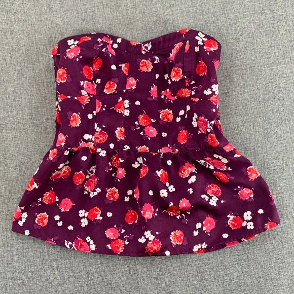 American Eagle Outfitters Tops - American Eagle Sleeveless Bustier Top Cute Floral Peplum Purple Red Pink Medium